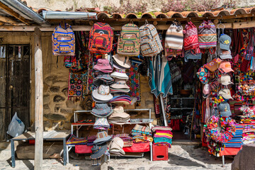 Traditional peruvian souvenir shop near the entrance of Ollantaytambo Archeological Site