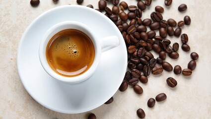 Fototapeta premium Aromatic Coffee Break Featuring a White Cup Filled with Espresso