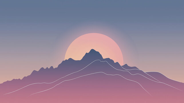 Minimalist mountain outline in pastel gradient background.