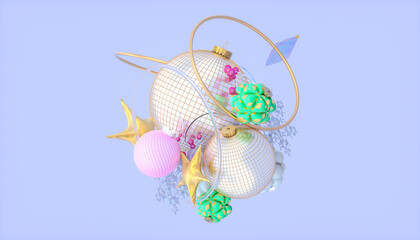 Obraz premium Abstract 3D Christmas baubles composition with Festive Decorations.