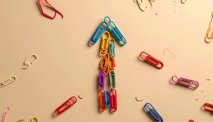 Colorful Paperclips Arranged in Arrow Shape Pointing Upward
