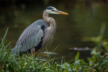 Obraz premium Elegant Great Blue Heron Striking a Poised Stance