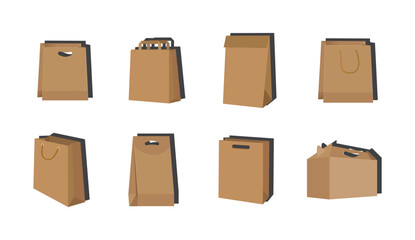 Flat design shopping and packaging bags. paper bags.