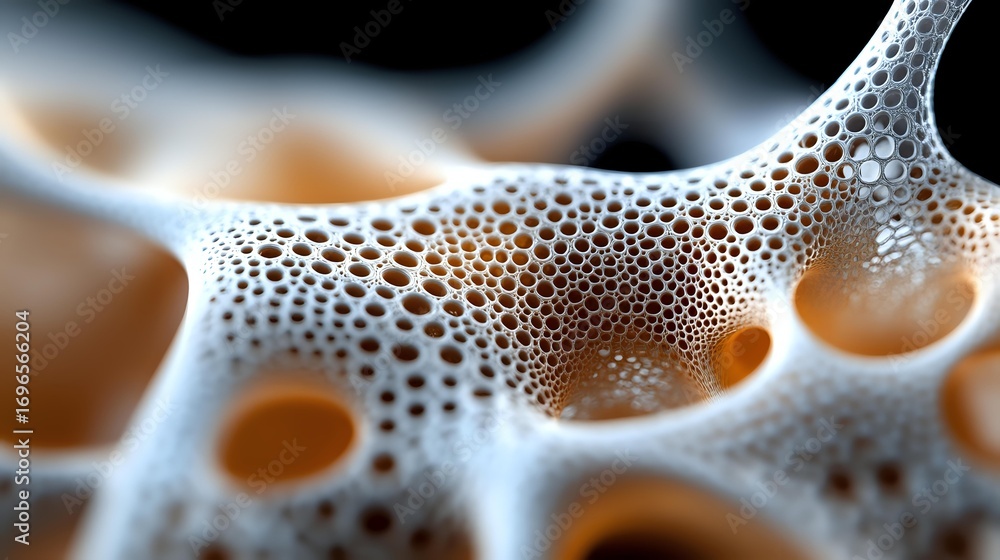 Aufkleber macro abstract pattern of white mesh structure with orange glowing elements creating organic cellula