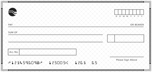 Bank check, vector blank money cheque, checkbook template with guilloche pattern and fields. Currency payment coupon, money check background