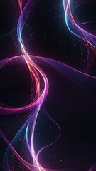 A vibrant, abstract digital background filled with glowing neon light trails and flowing energy waves. Bright streaks of purple, pink, and blue twist and swirl across a deep midnight gradient, leaving