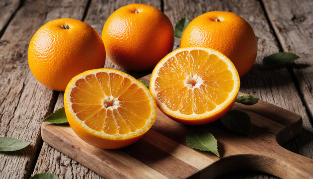 Fresh Orange Fruits on Wooden Board - Powered by Adobe