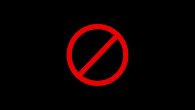 neon line ban icon animation stop wrong problem attention carfull warning animated. Neon Prohibition Forbidden Sign on Black Background.