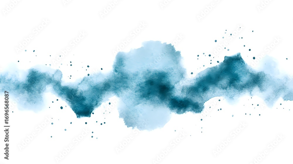 Poster flowing turquoise and teal watercolor wash creates organic wave pattern with delicate splatters and 