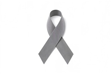 Grey or silver awareness ribbon symbolizing Parkinson's and brain cancer on a white backdrop with space for text and logo