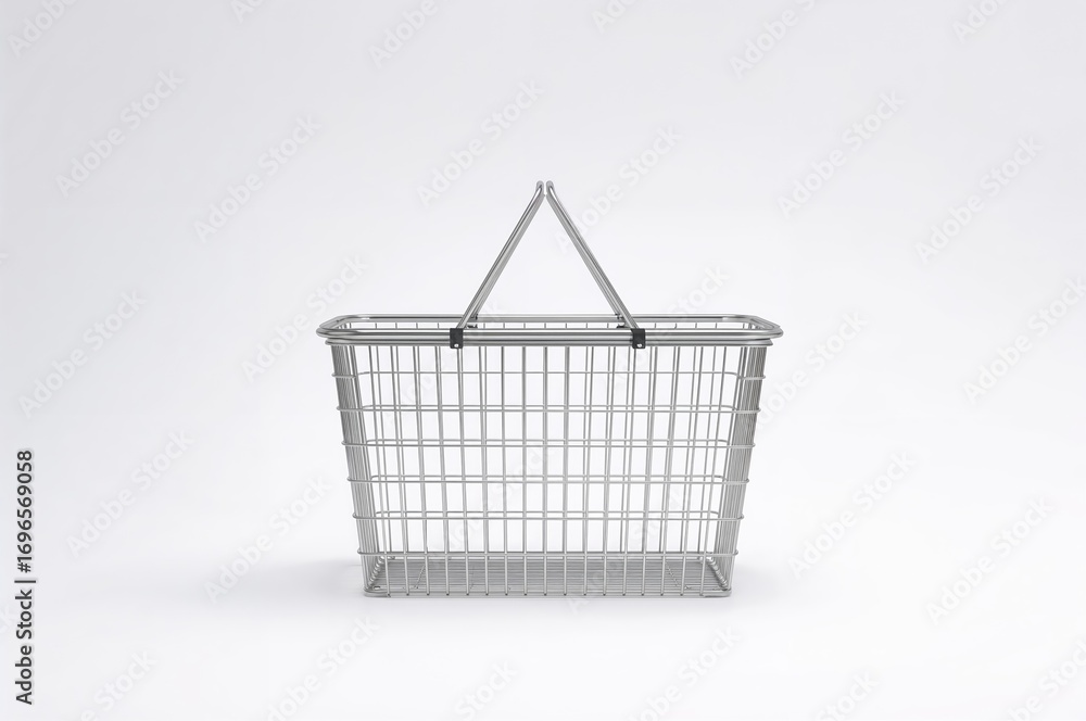 Poster empty wire basket for shopping isolated on white background with space for text