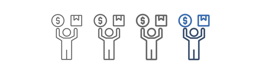 
outline icon set feasibility with people and currency designs