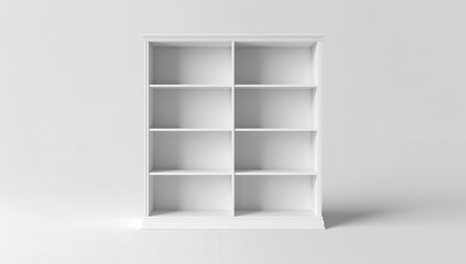 Vacant bookshelf or storage unit on a white background