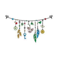 Autumn garland of plants and herbs in cartoon style