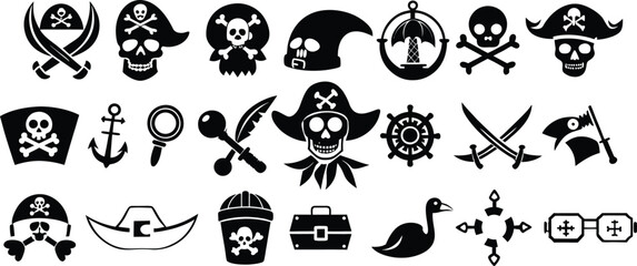 Collection of pirate themed icons for nautical adventures and swashbuckling fun vector