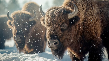 Buffalo in snow