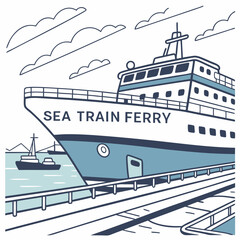 Sea train ferry boat. Big ship