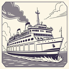 Sea train ferry boat. Big ship