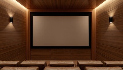 Mini cinema or meeting room with blank projection screen