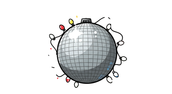 Disco ball party light celebration mirror ball festive ornament decoration holiday sparkle fun on transparent background