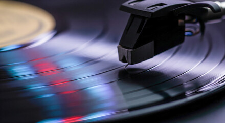 Macro Shot of a Stylus on a Spinning Vinyl Record