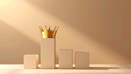 Golden Crown on Top of White Bar Chart Symbolizing Success and Achievement