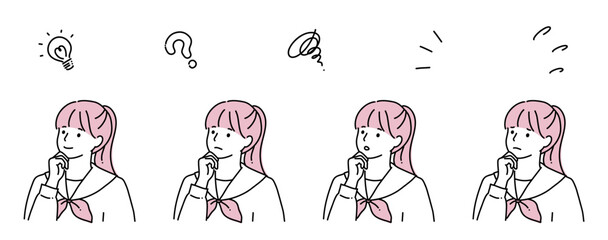 顎に手を当てて考える女子高生