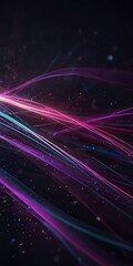 A vibrant, abstract digital background filled with glowing neon light trails and flowing energy waves. Bright streaks of purple, pink, and blue twist and swirl across a deep midnight gradient, leaving