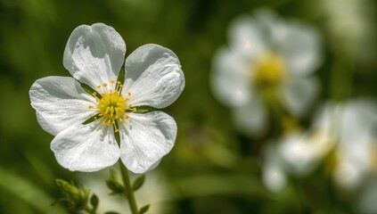 Fototapeta premium Macro photograph of a white primrose blossoming in springtime.