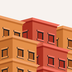 red and orange exterior building flat illustration design vector