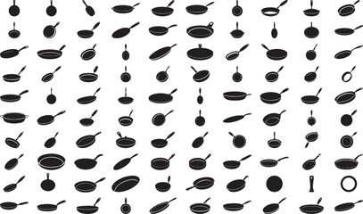 Vector Frying Pan Icons – Simple Kitchenware Silhouettes for Food and Cooking Projects
