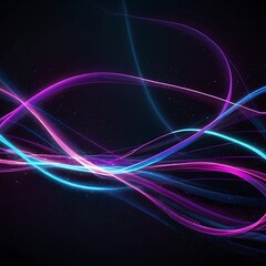 A vibrant, abstract digital background filled with glowing neon light trails and flowing energy waves. Bright streaks of purple, pink, and blue twist and swirl across a deep midnight gradient, leaving