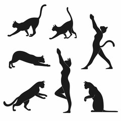 Mega Set Of Vector Cat Yoga Poses Meditation Zen Asana Namaste Icons Collection Isolated Silhouette Solid Icons Including Pose,Yoga,Meditation,Cat,Asana Stroke Icon Collection. Vector Illustration