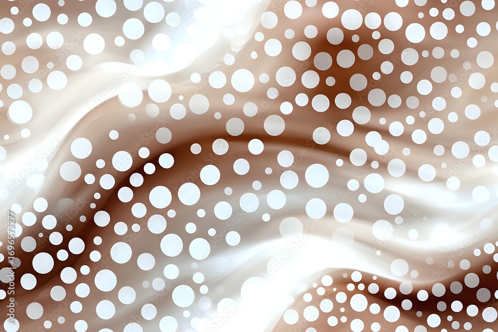 Poster abstract brown and white background with scattered dots and flowing curved lines creating dynamic mo