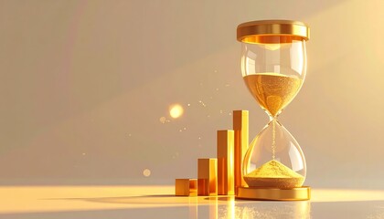 Elegant Hourglass with Golden Sand and Rising Bar Graphs