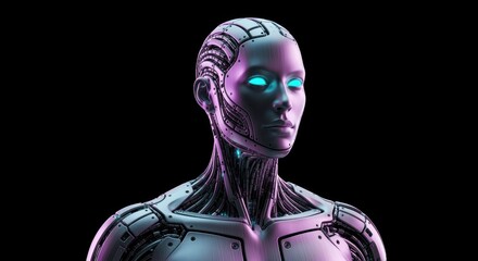 Futuristic AI Robot with Glowing Eyes on Black