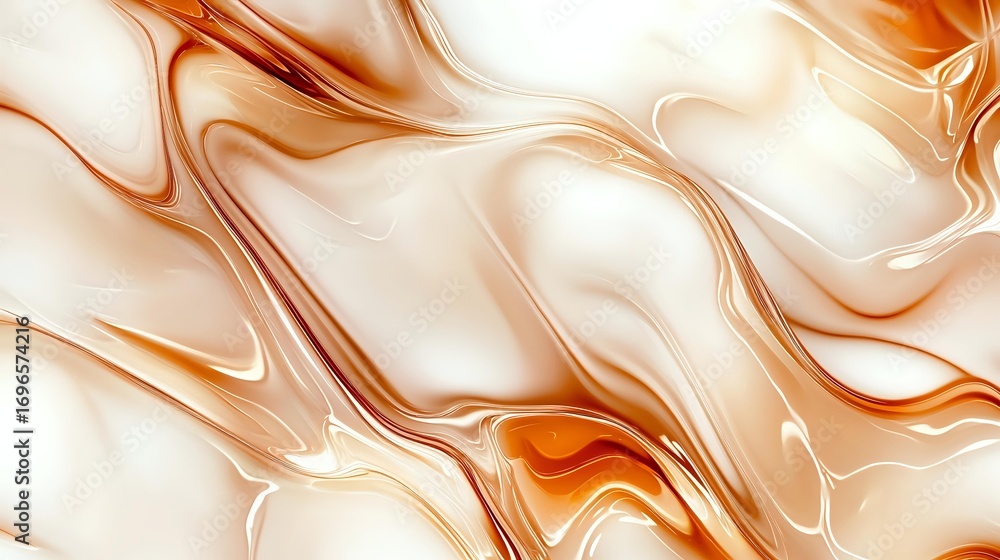 Poster flowing liquid caramel and cream abstract background with smooth wavy lines and swirls in warm orang