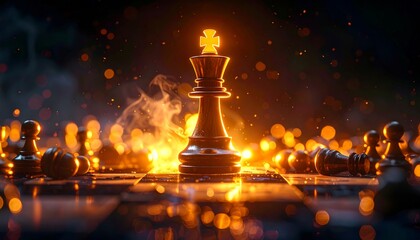 Majestic Chess King Piece Surrounded by Flames and Smoke Effects