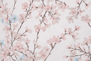 Watercolor illustration of cherry blossom botanical design on white background