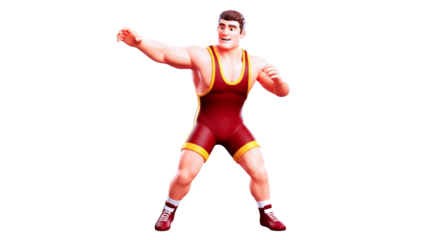 cartoon wrestler ready to rumble powerful pose, dynamic action, intense focus, isolated on transparent background