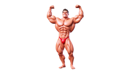 triumphant bodybuilder celebrating victory, muscular physique, fitness achievement, isolated on transparent background