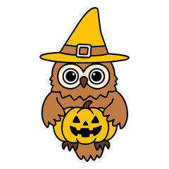 Hand drawn owl cartoon illustration isolated on white background