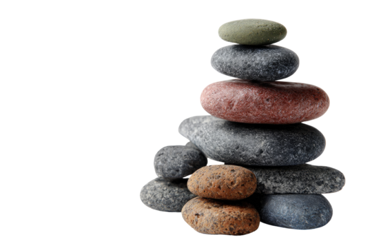 A stack of smooth, colorful stones, forming a pyramid