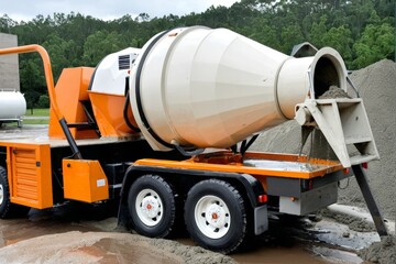 トラック, 自動車, 交通, 運送, 乗り物, 孤立した, 貨物, おもちゃ, トレーラー, しつこい, 黄色, 道, セミ, 建造, 工業, 大きい, 白, ごみの山, コンクリート, 