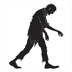 Fototapeta premium Silhouette of Creepy Zombie Walking Illustration in Tattered Clothes