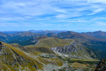View of Langalmtal valley mountain peaks above in Nock mountains and Gurktal alps in Carinthia, Austria
