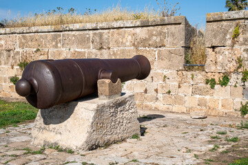 Napolean's cannons on the Eastern Wall Promenade in Acre, Akko in Israel.
