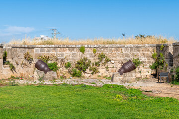 Napolean's cannons on the Eastern Wall Promenade in Acre, Akko in Israel.