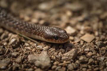 Fototapeta premium Close-up of a brown slowworm (Anguis fragilis) resting on soil