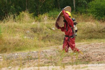 Chemical inspectors are checking for chemical leaks during a fire.